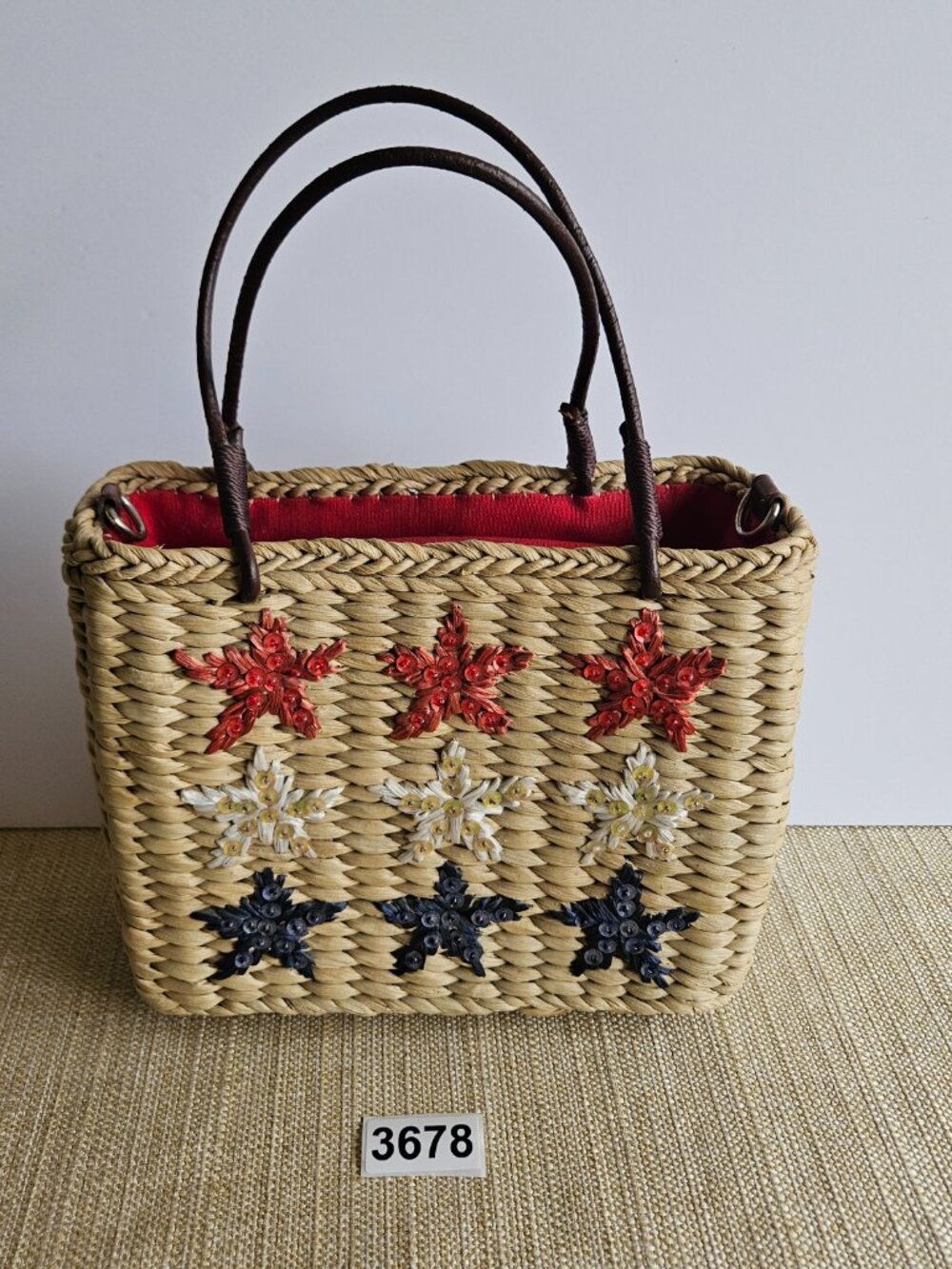 Sonoma Straw Handbag Red White Blue Stars Woven Patriotic Crossbody Purse - Picture 15 of 15